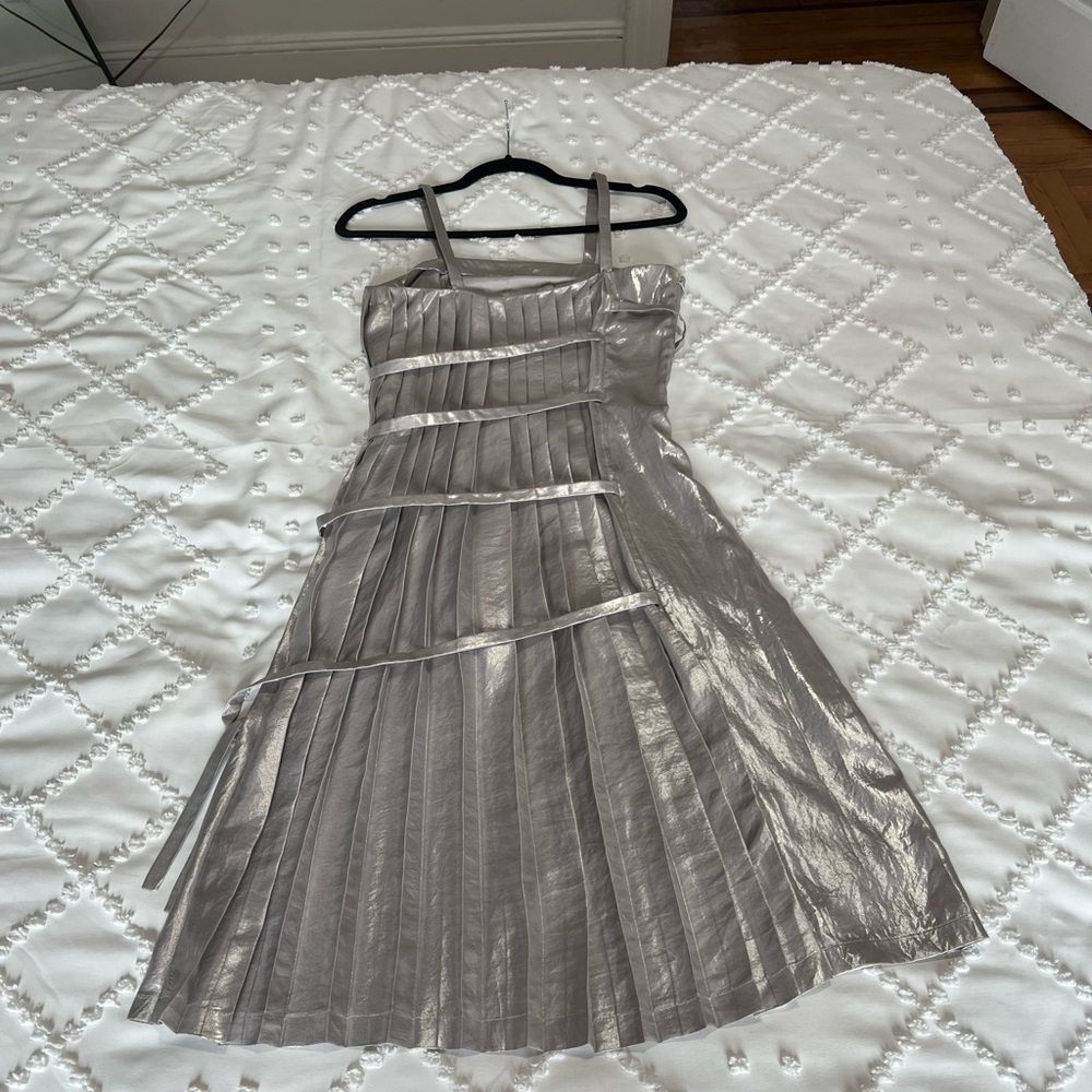 Versus Versace metallic silver pleated dress midi size EU 38